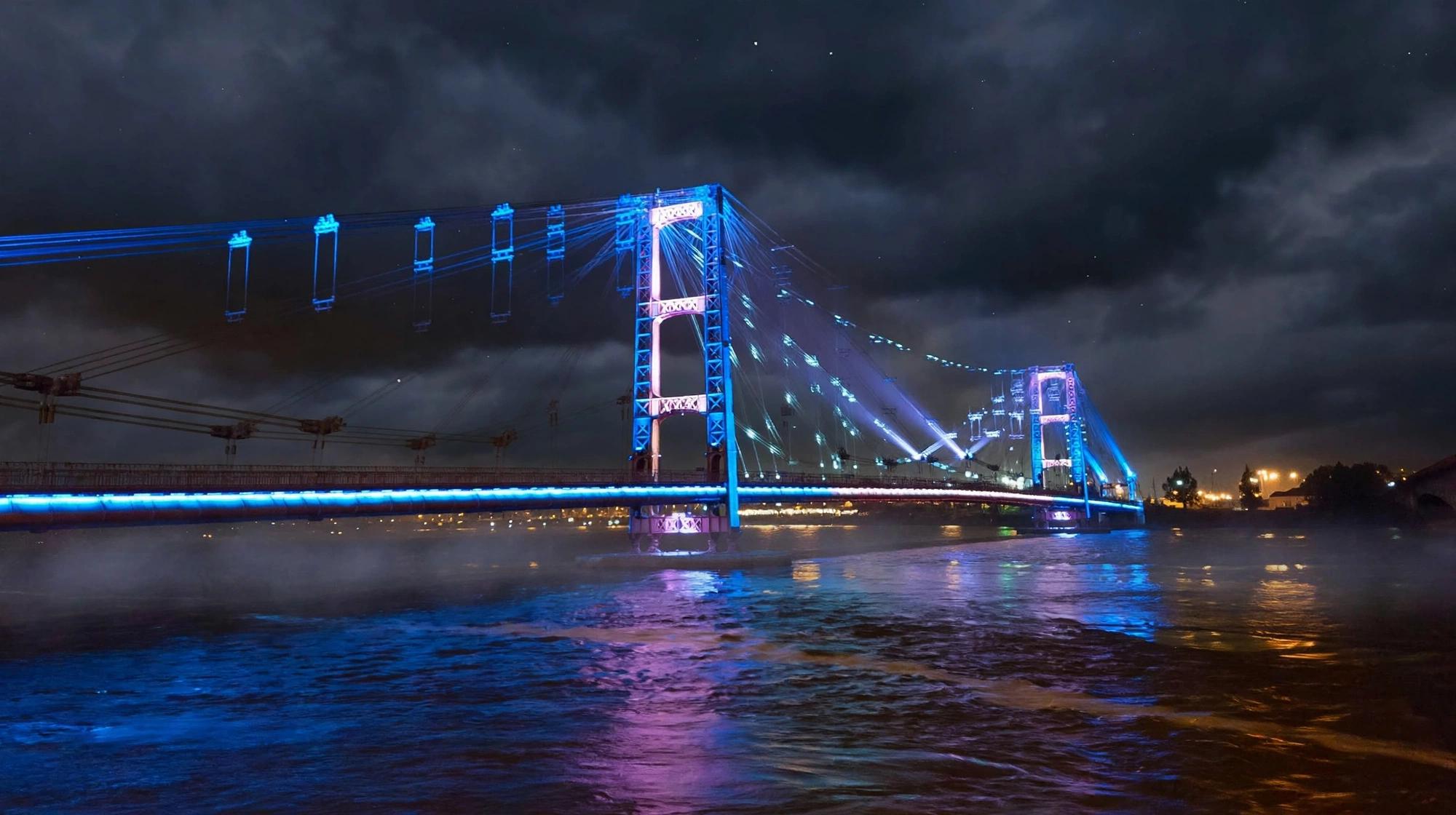 El Puente Colgante volvió a brillar en Santa Fe con la llegada del Fuego Suramericano